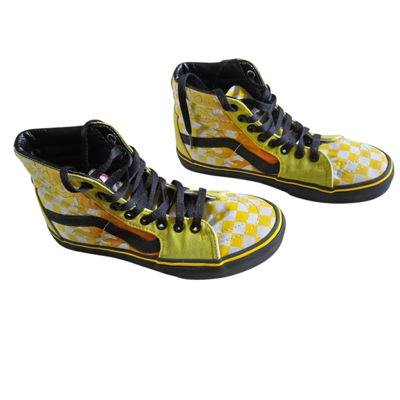 Vans Yellow Checkered High-Top Sneakers - Picture 1 of 8